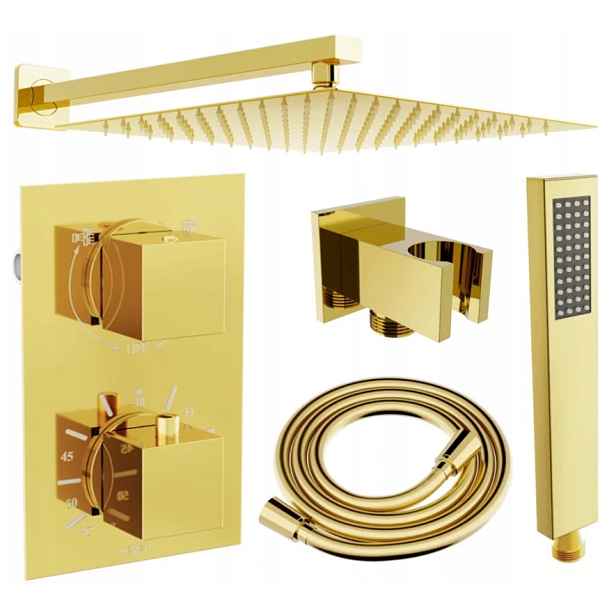 Mexen Cube DR02 podomítková sprchová sada s hlavovou sprchou 30 cm, zlatá