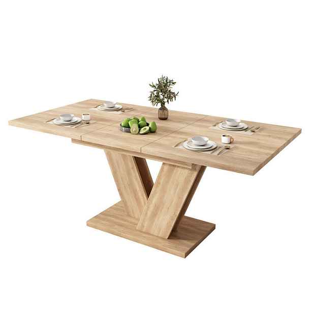 Redom JÍDELNÍ stůl 140/180/80 cm rozkládací s V-kovovými nohami a deskou v dekoru dubu, Dub
