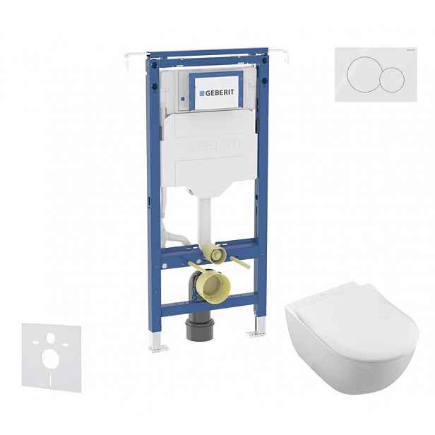 Geberit Duofix - Set předstěnové instalace, klozetu a sedátka Villeroy Boch, tlačítka Sigma01, DirectFlush, SoftClose, CeramicPlus, lesklý chrom SANI1