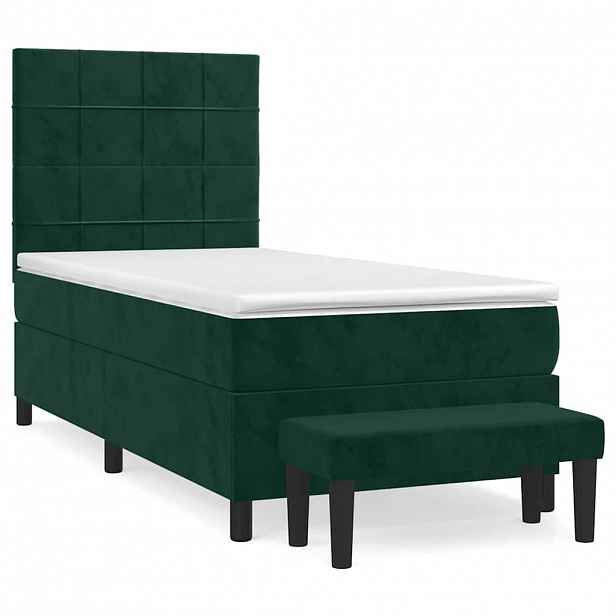 vidaXL Box spring postel s matrací tmavě zelená 100x200 cm samet