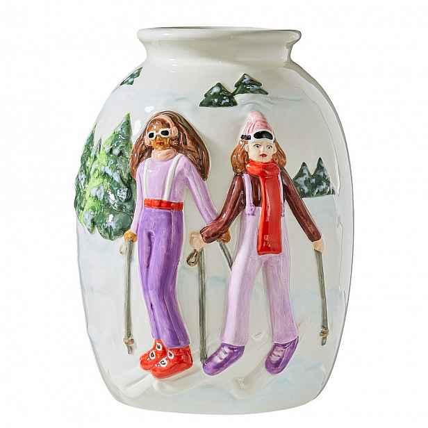 MOUNTAIN LODGE Váza lyžaři 18 cm - bílá