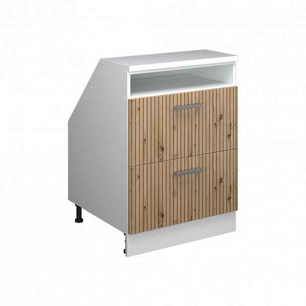 Vicco KUCHYŇSKÁ SKŘÍŇKA POD ŠIKMOU STŘECHU R-Line Řemeslný dub 60 cm se 2 zásuvkami, korpus skříně hloubka 60 cm