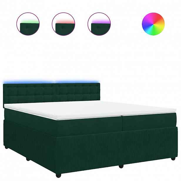 vidaXL Box spring postel s matrací tmavě zelená 200x200 cm samet