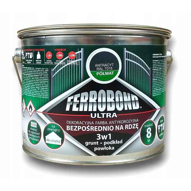 Barva barva proti rzi 3v1 Ferrobond RAL7016 Antracit polomatná 2,5 L