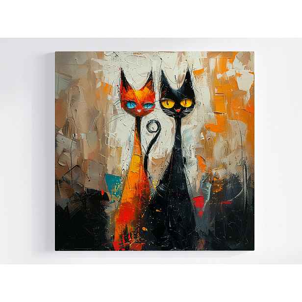 Obraz Na Plátně Canvas Portrét Zvířata Kočka Černý Rudý Pár Duet 50x50