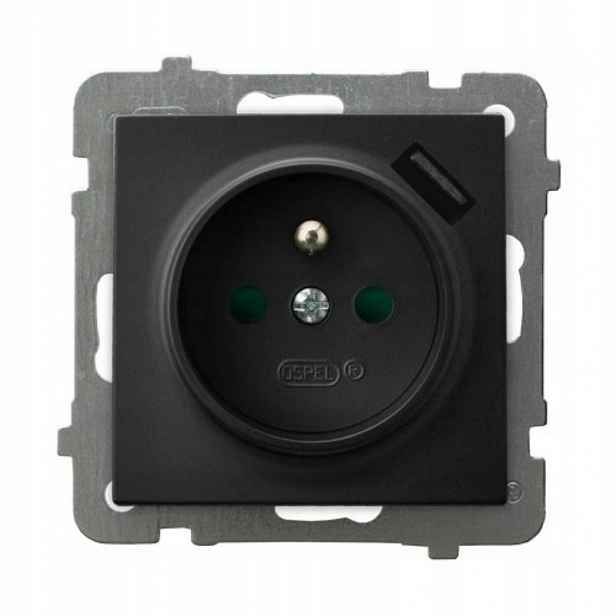 Ospel As černá zásuvka s uzemněním Usb GP-1GZPUSB/m/33