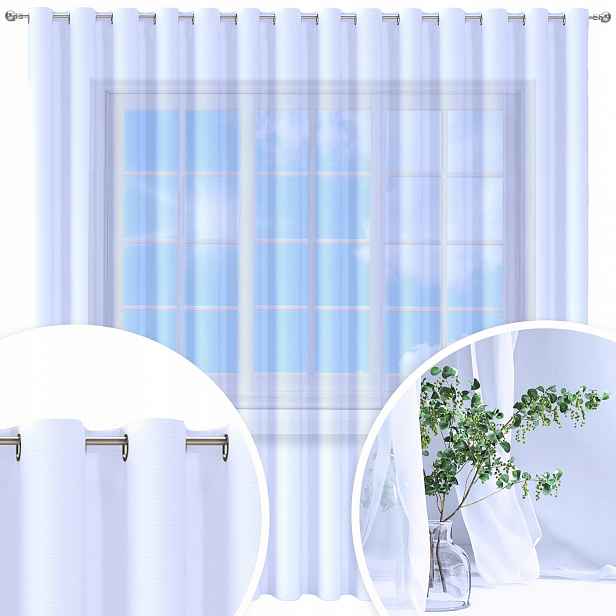 Hotová Záclona Voál Bílá 500 X 260 CM Závěs Oka Záclony Na Průchodkách