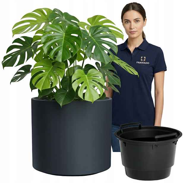 Květináč Květináč Obal Antracit 47 CM S Vkladem, Polský Styl, Funkčnost