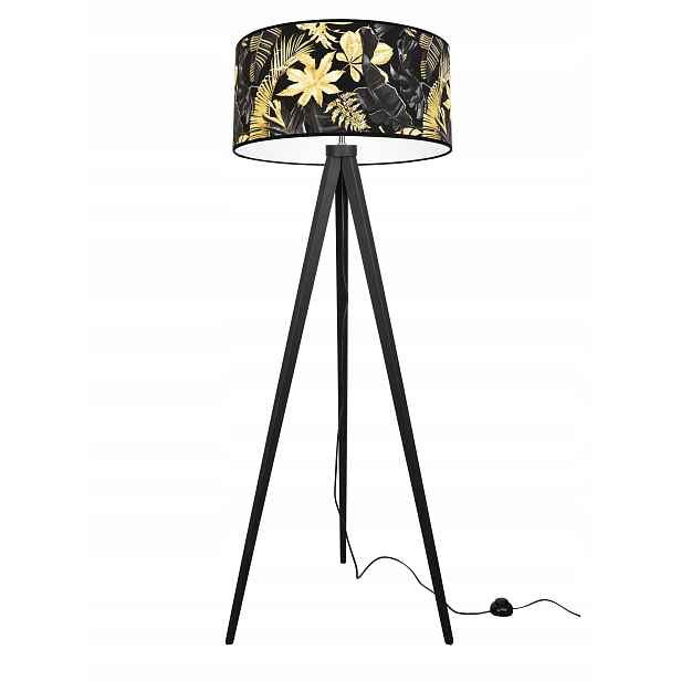 Stojací Lampa Trojnožka Stínidlo Zlaté Květy Led
