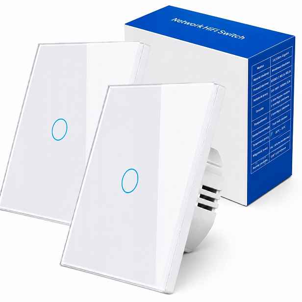 2x Led Dotykový Skleněný Schodišťový Spínač 1-TLAČÍTKOVÝ, Jednoduchý, bílý