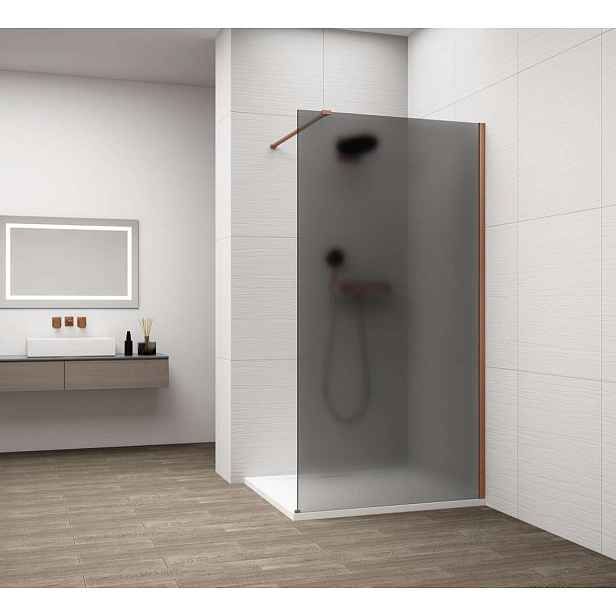 Polysan Esca - Sprchová stěna Walk-In 80x210 cm, Antidrop, kouřové matné sklo/měď mat ES1480-09