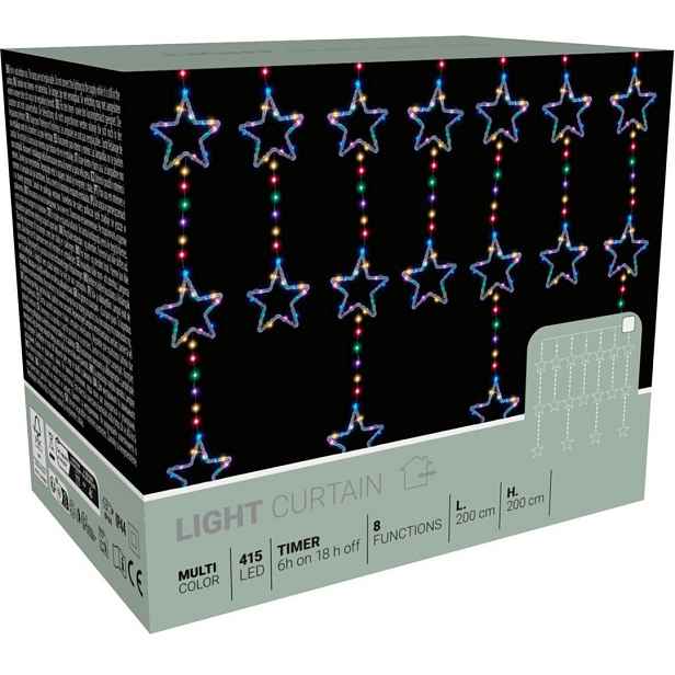 Vánoční Osvětlení Na Stromeček Světelný Závěs 200 x 200 cm 415 Led Hvězdičky Multicolor Koo