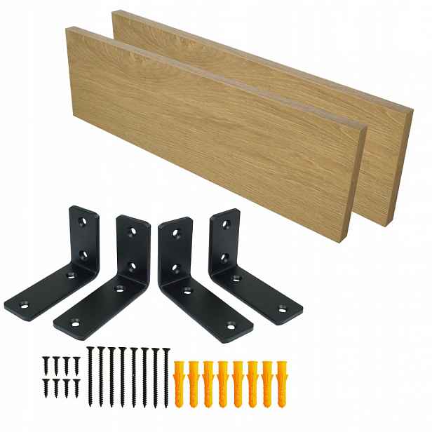 2x nástěnná police dub 500 mm, laminovaná deska, formát nábytku držák