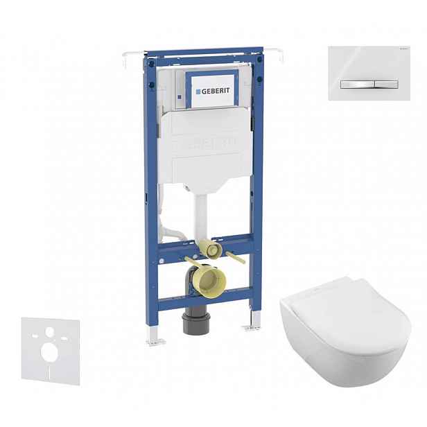 Geberit Duofix - Set předstěnové instalace, klozetu a sedátka Villeroy Boch, tlačítka Sigma50, DirectFlush, SoftClose, CeramicPlus, alpská bílá SANI11