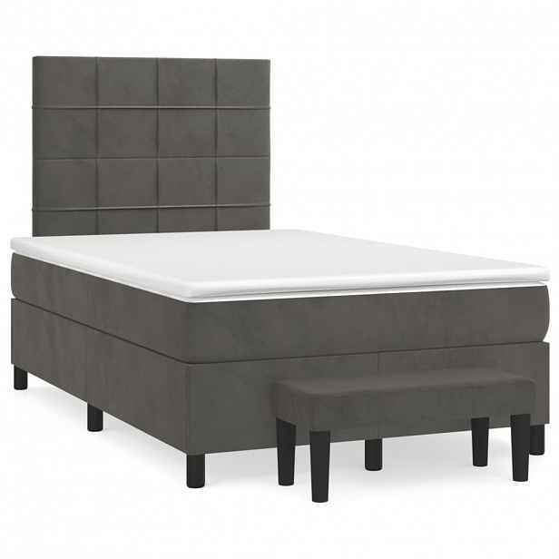 vidaXL Box spring postel s matrací tmavě šedá 120 x 200 cm samet