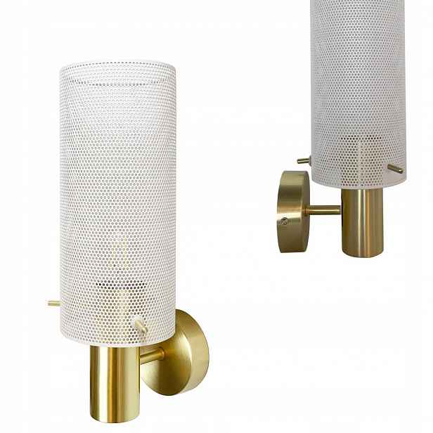 Nástěnné svítidlo ze série Tirana, drátěné, bílé stínidlo, zlaté prvky Light Prestige