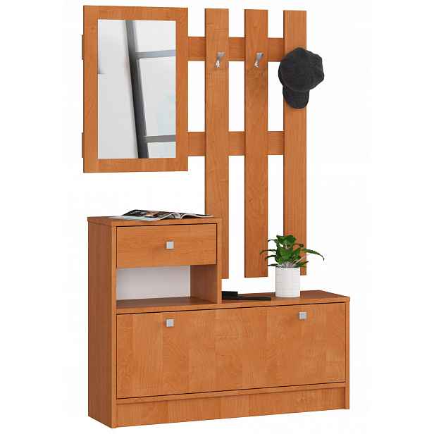 Předsíňová skříňka 90 cm olše botník věšák zrcadlo Akd