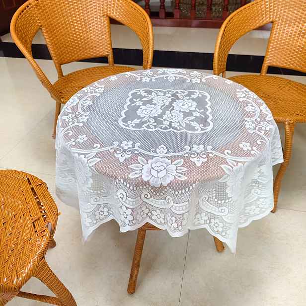TEMU Čtvercový ubrus 90×90 cm s vintage květinovou krajkou, bílý průsvitný ubrus na dekoraci kuchyňského jídelního stolu