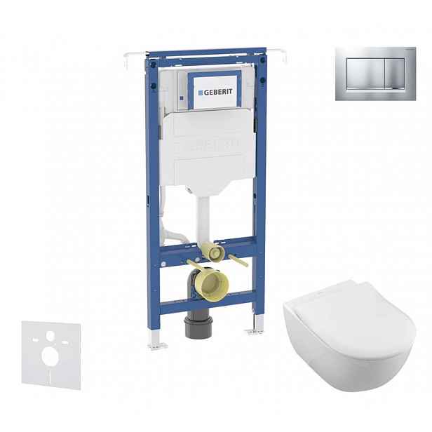 Geberit Duofix - Set předstěnové instalace, klozetu a sedátka Villeroy Boch, tlačítka Sigma20, DirectFlush, SoftClose, CeramicPlus, matný chrom/chrom