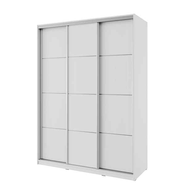 Šatní skříň NEJBY BARNABA 150 cm s posuvnými dveřmi, 4 šuplíky a 2 šatními tyčemi, bílá