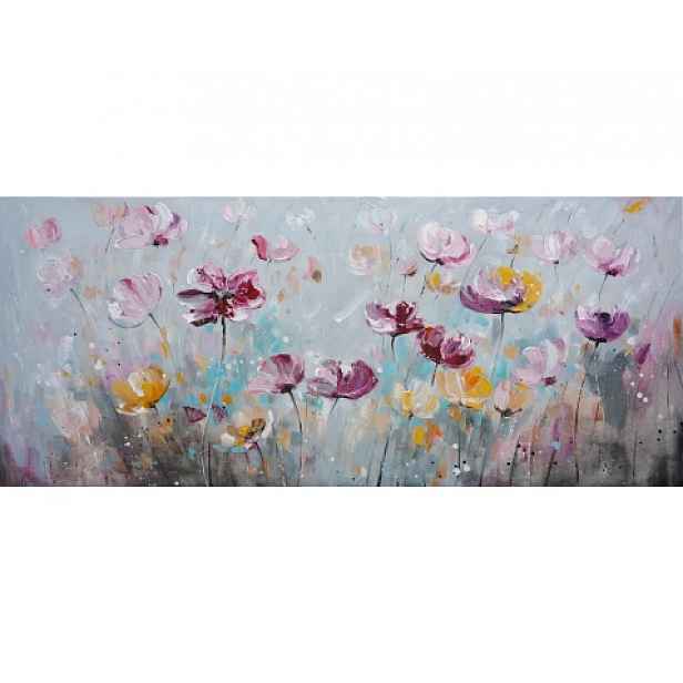 Ručně malovaný obraz Květinová louka 140x60 cm, olejomalba