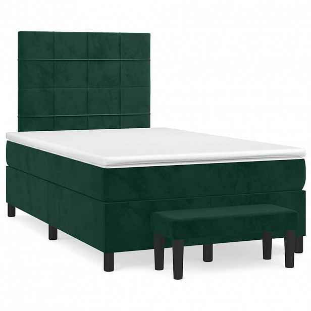 vidaXL Box spring postel s matrací tmavě zelená 120 x 200 cm samet