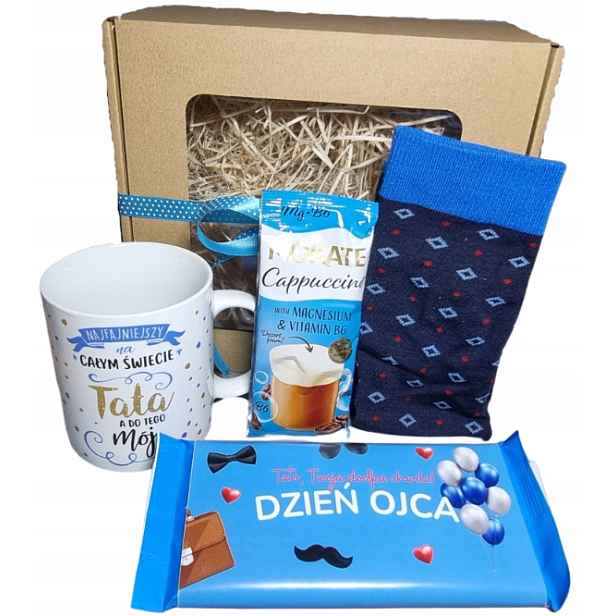 Dárková Sada Box na Den otců Ponožky Hrnek Cappuccino Čokoláda