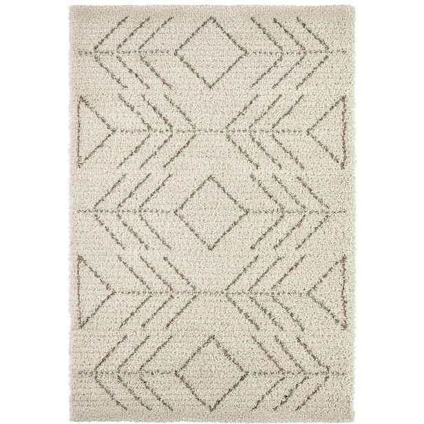 Krémově hnědý koberec do obývacího pokoje, silný koberec typu shaggy, vzor boho 80 x 150 cm