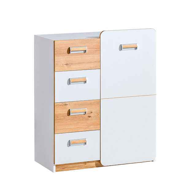 MASSENO KOMODA MANTI, 80/99,5/40 cm se 4 zásuvkami, počet dvířek: 1, bílá