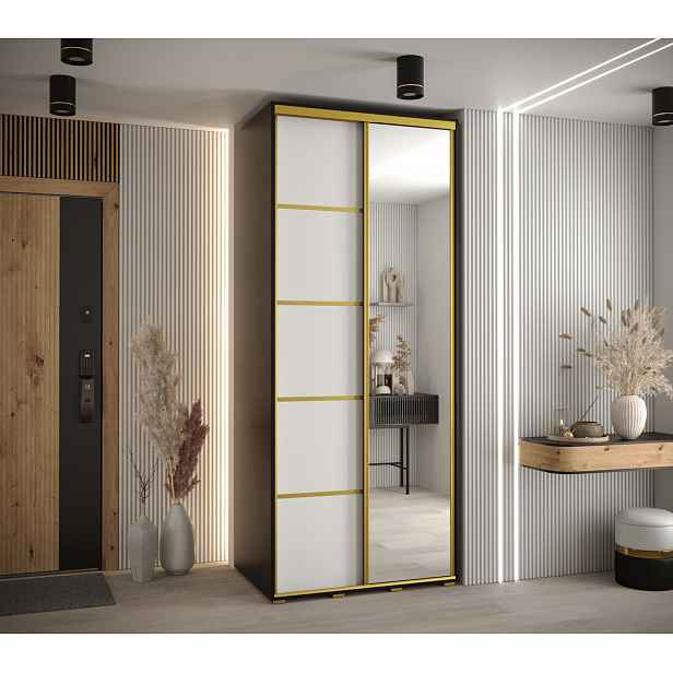 Šatní skříň YVONA 5 - 120/60 cm, černá / bílá / zlatá