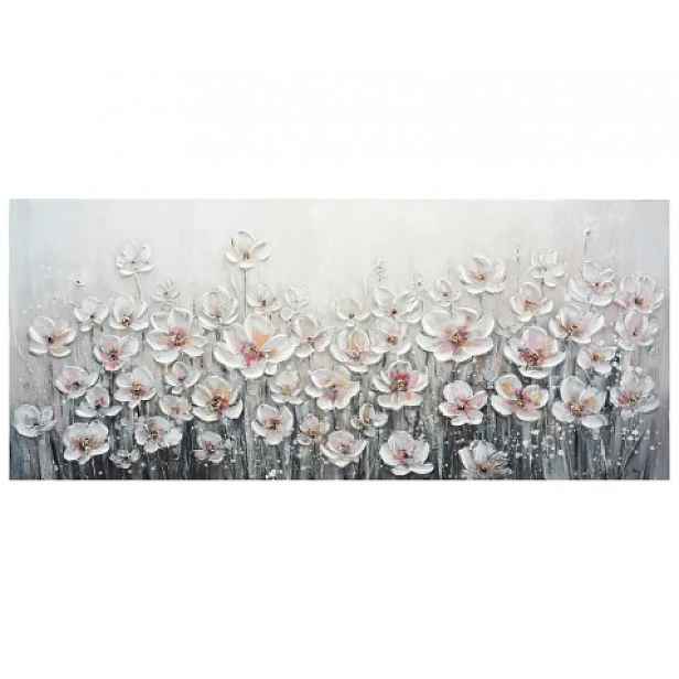Ručně malovaný obraz Bílé květiny 140x60 cm, olejomalba