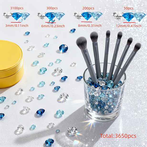 TEMU 3650 ks Akrylové diamantové dekorace, diamantové křišťály na stůl, pro výplň váz, na párty, průhledné modré, různé velikosti, výplň váz a
