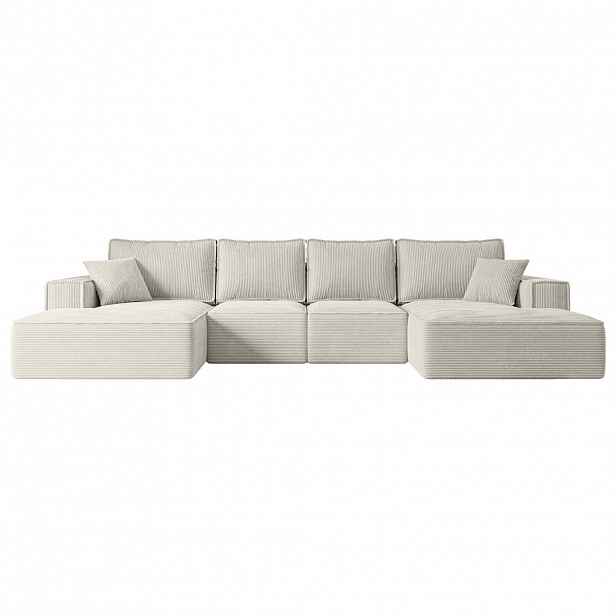 ALTDECOR OBÝVACÍ SADA s funkcí lůžka a úložným prostorem pod lůžkem SIERRA-U-S – 349 x 161 x 87 cm, krémový manšestr
