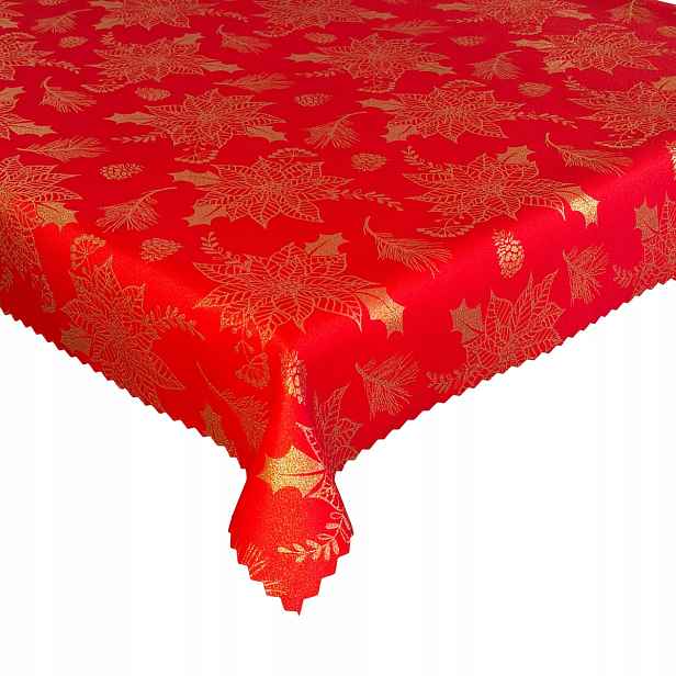 Vánoční ubrus odolný proti skvrnám Červená Zlatá Hvězda Štědrý den 130 x 300 cm