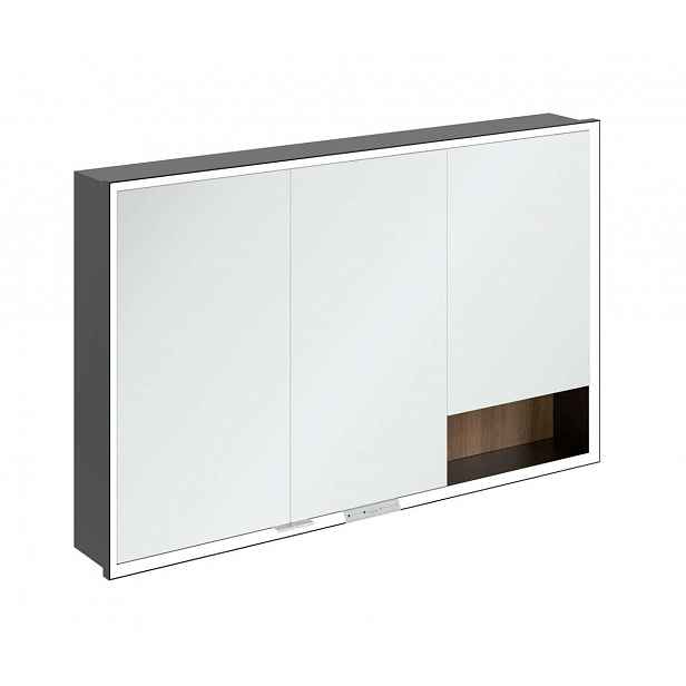 Villeroy & Boch My View+ - Zrcadlová skříňka s LED osvětlením 120x75x17 cm, 3 dvířka, Kansas Oak/matná černá B48212RH