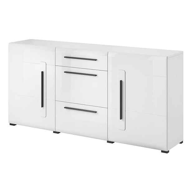 MASSENO KOMODA TULLIA, 180/86/39 cm se 3 zásuvkami a 2 dvířky, bílá
