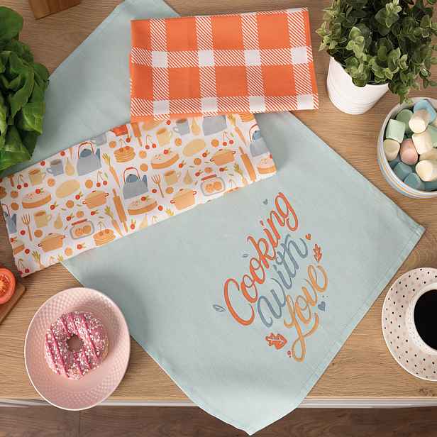Set 3 kusů bavlněných utěrek COOKING WITH LOVE 40x60 cm 100% bavlna MyBestHome