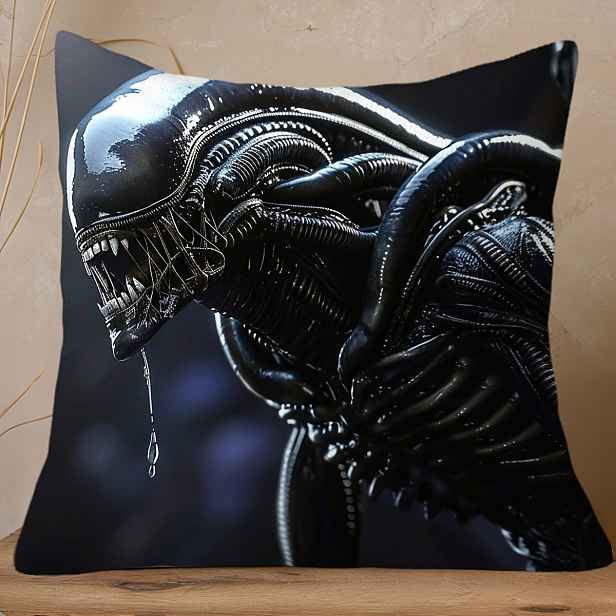 TEMU Povlak na polštář s mimozemským Xenomorfem - 18*18 palců, s hororu a zapínáním na zip, vyrobeno z měkké polyesterové tkaniny, vhodné na pohovky,