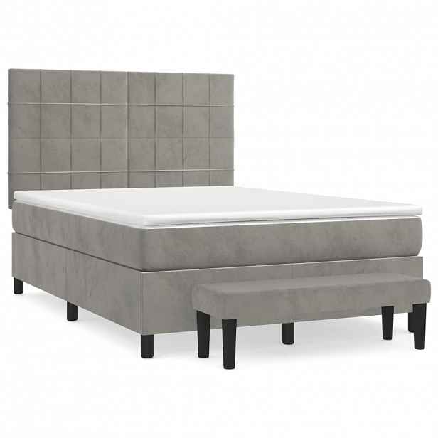 vidaXL Box spring postel s matrací světle šedá 140x190 cm samet
