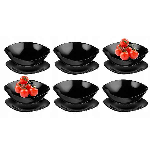 Dezertní snídaňový set Quadro Black pro 6 osob, 12 el., černé sklo