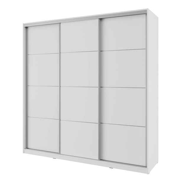 Šatní skříň NEJBY BARNABA 200 cm s posuvnými dveřmi, 4 šuplíky a 2 šatními tyčemi, bílá