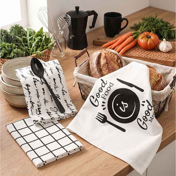 Set 3 kusů bavlněných utěrek GOOD FOOD 40x60 cm 100% bavlna MyBestHome