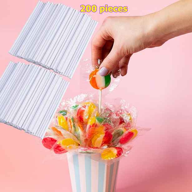 TEMU 200 ks dutých tyčinek na lízátka, bílé plastové tyčinky na cake pops pro lízátka, čokoládové bonbóny, nástroje na pečení pro dekoraci dezertů na