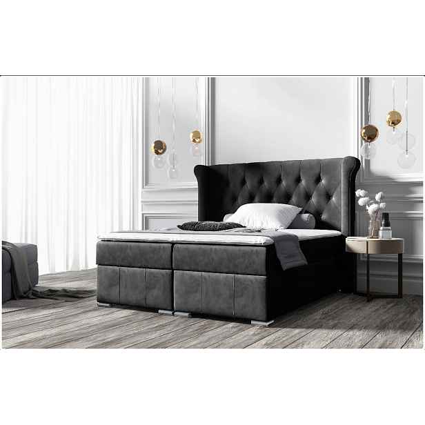 Elegantní čalouněná postel 200x200 MAXIMO - černá + topper ZDARMA