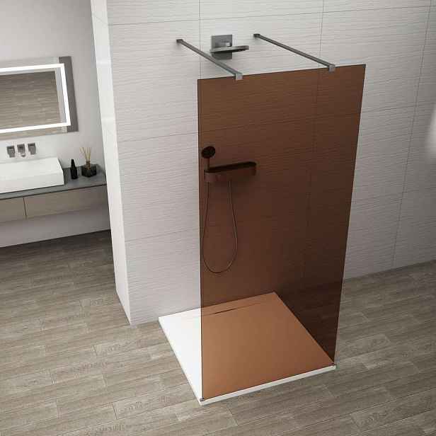 Polysan Esca - Sprchová stěna Walk-In 100x210 cm, Antidrop, sklo Marron/gun metal ES1510-12