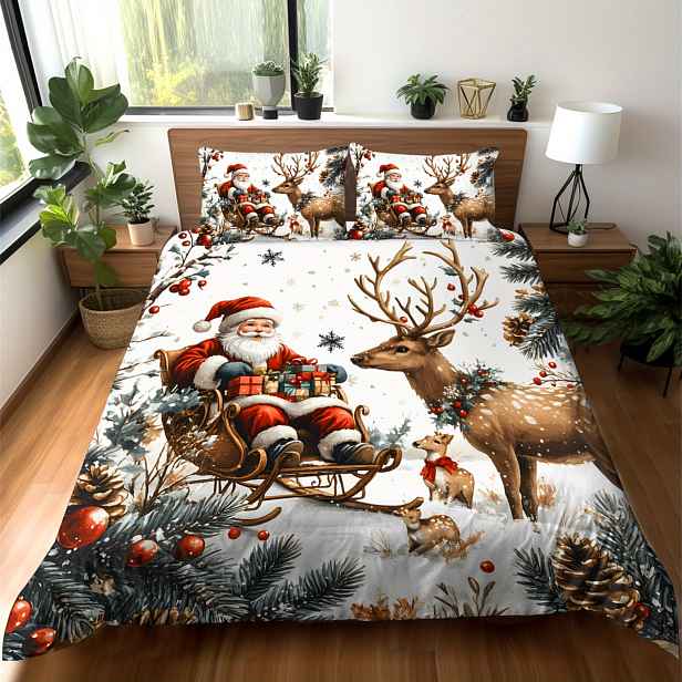 TEMU 2/3ks Vánoce, Santa Claus, Jelen, Sněhová vločka, Dárku Trojrozměrný Super Měkký Fleecový Digitálně Potištěný Povlak na Přikrývku Bez Výplně