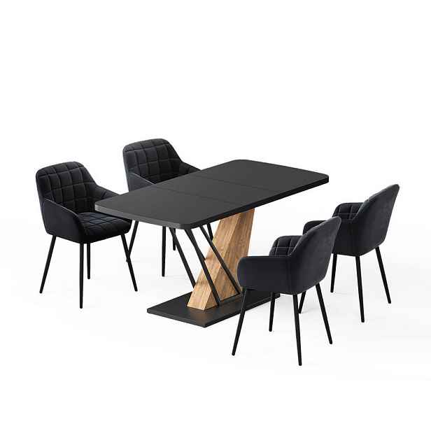 Vicco JÍDELNÍ STŮL SESTAVA Fenaro, Černá/Zlatý mocný dub, 120 x 80 cm se 4 jídelními židlemi