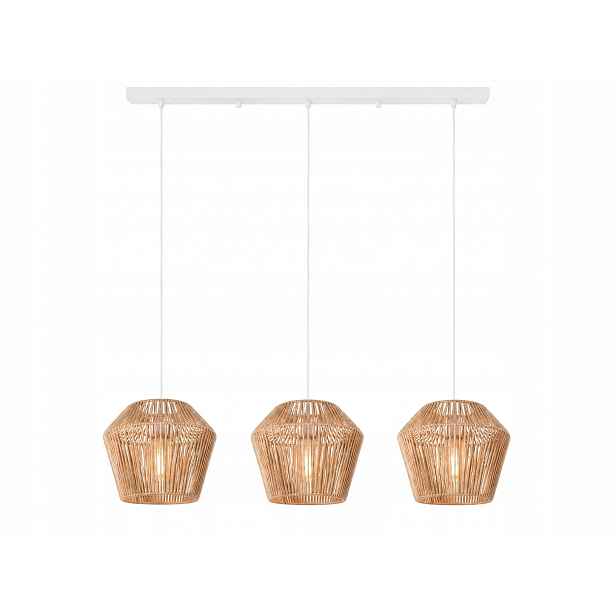 Závěsná lampa boho 3xE27 ratan béžová, bílá lišta 120 cm