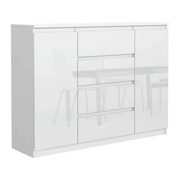MASSENO KOMODA NUDO, 120/101,5/39 cm se 4 zásuvkami a 2 dvířky, bílá