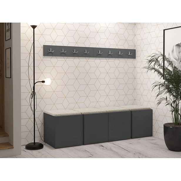 Nábytek do chodby s čalouněnými panely 42x42 SELAND 8 - grafit / světlý béžový